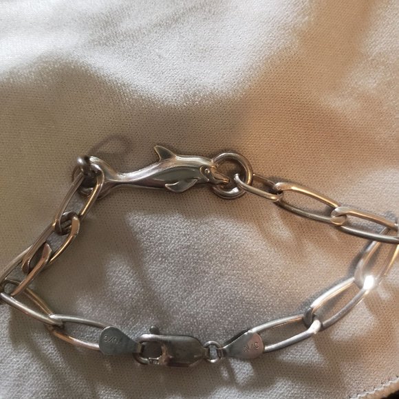 Sterling Dolphin Bracelet Chain Link Anklet Small - Picture 2 of 6